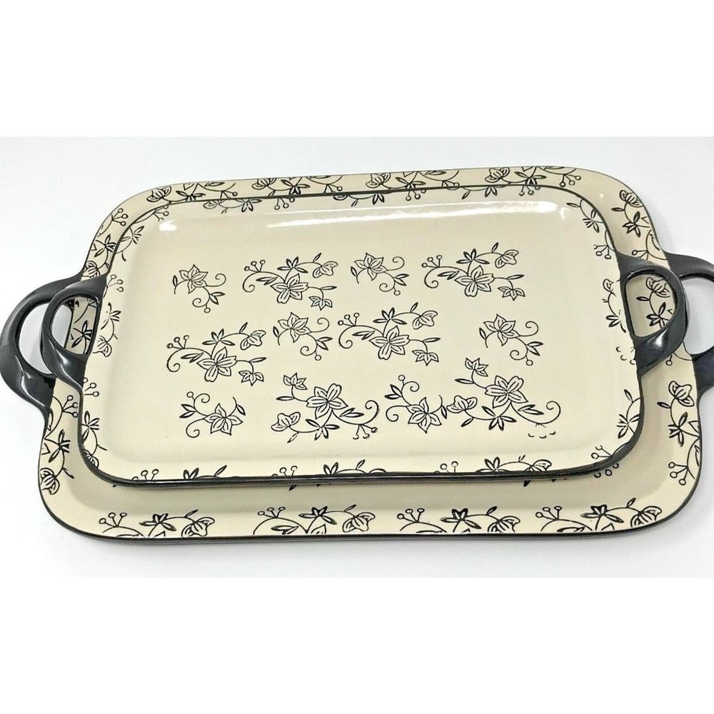 Temp-tations by Tara Presentable Ovenware 2 Trays Oblong Hand Painted & Crafted